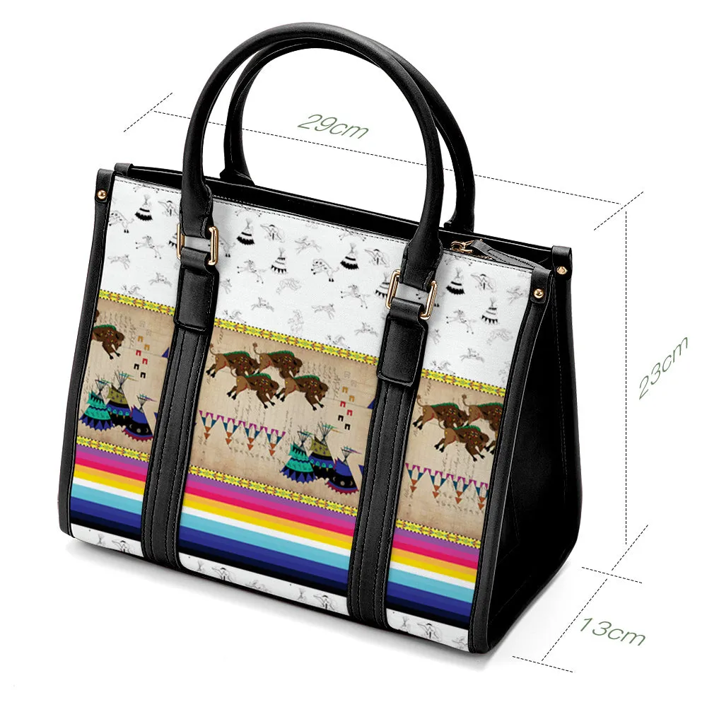 Buffalos Running White Clay Convertible Hand or Shoulder Bag