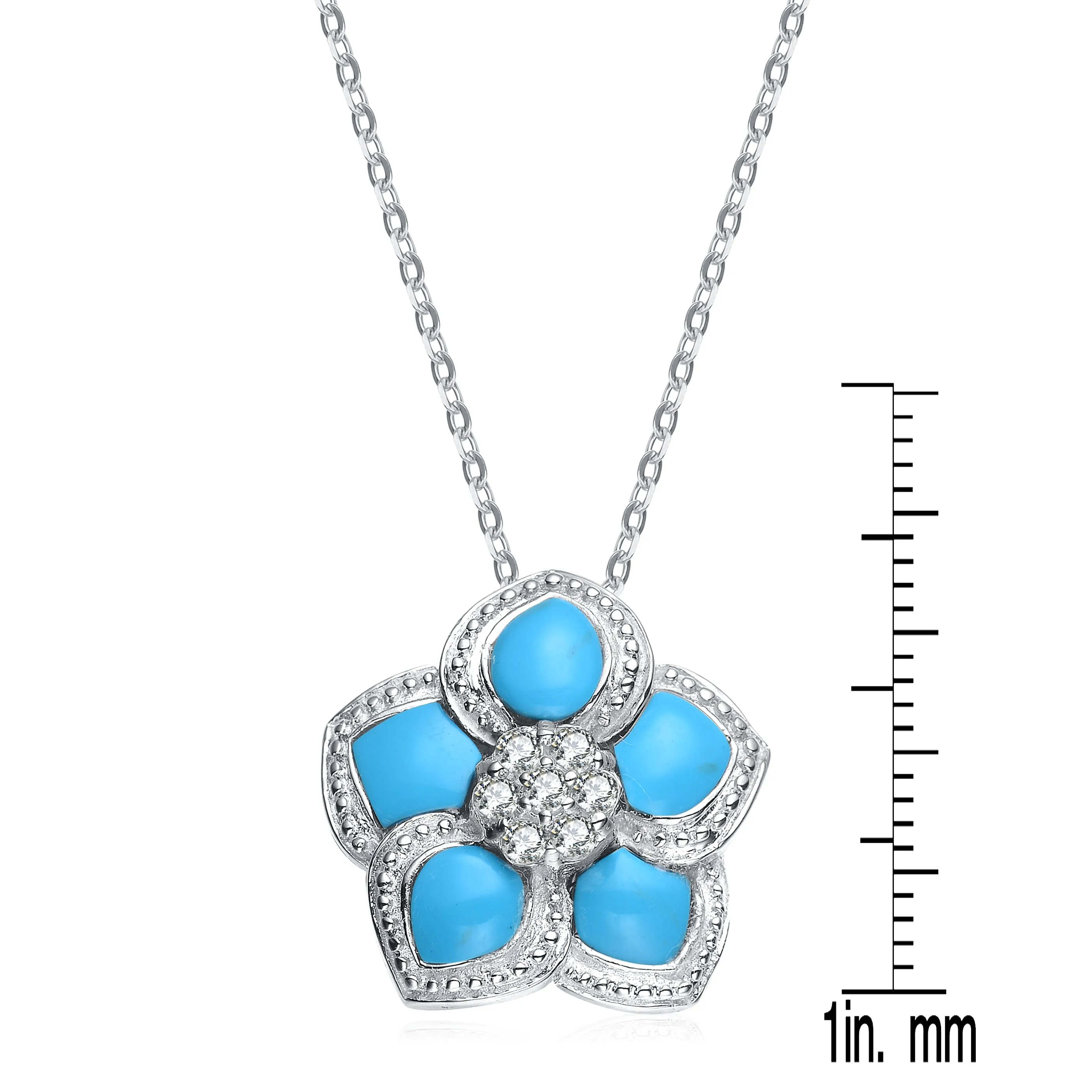 Sterling Silver White Cubic Zirconia Light Blue Flower Pendant