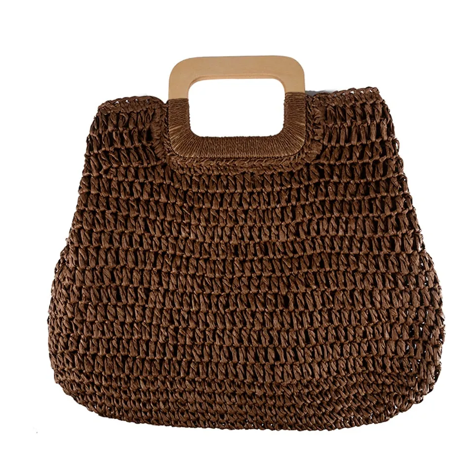 Summer Straw Handbag Wooden Handle Large Capacity Paper Rope Woven Straw Bag 2023 New Fashion Summer Vacation Travel Beach Bag