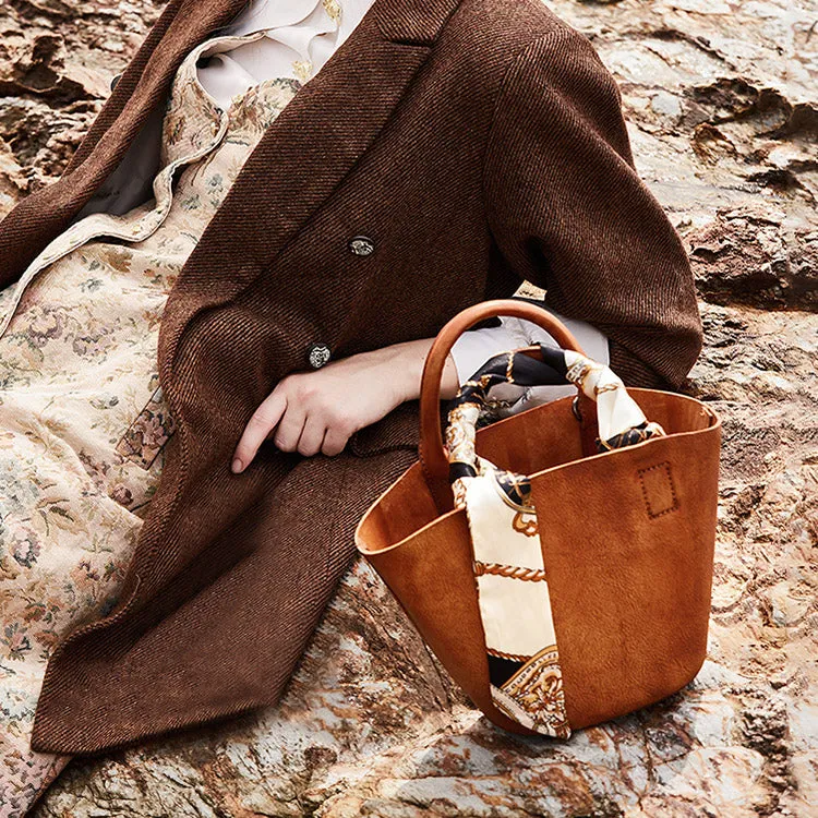 Vintage Brown Leather Crossbody Bucket Bag Purse Handbags for Women
