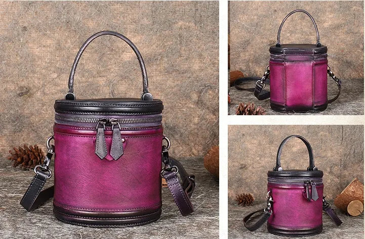Womens Green Leather Bucket Bags Small Crossbody Satchel Purses for Women